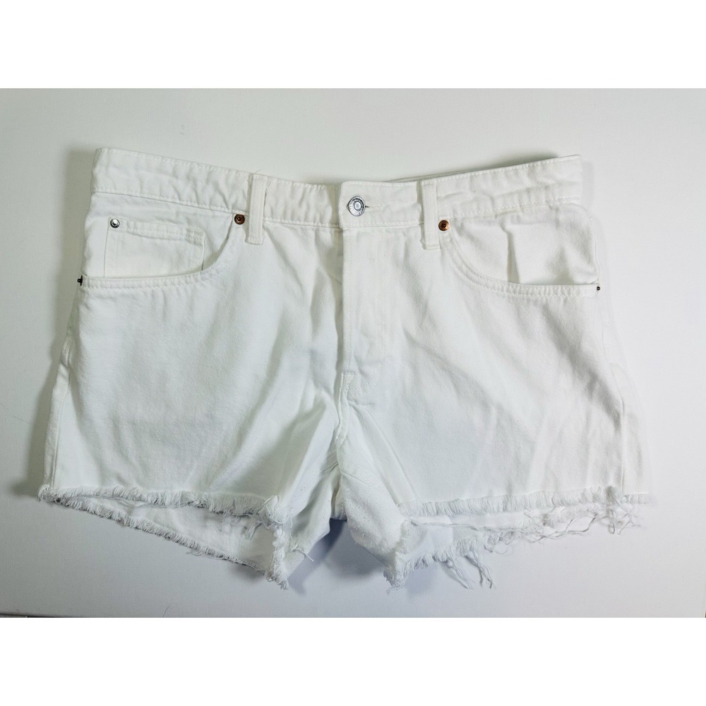 & DENIM Women's 10 White Cutoff Button Fly Denim Jean Shorts 90's Boyfriend
